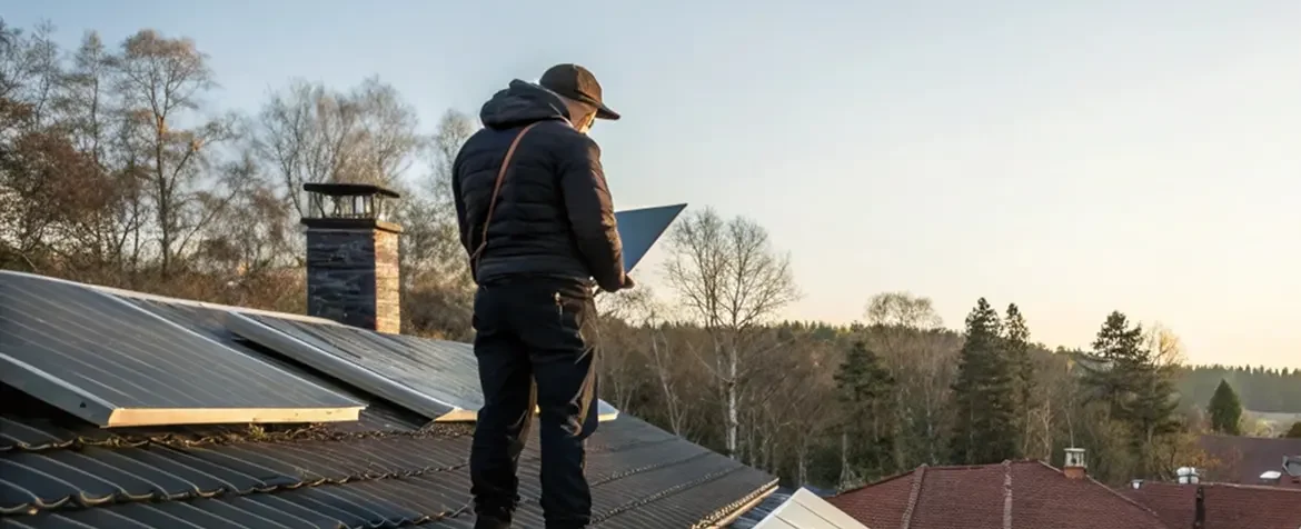 Man inspekterar solceller